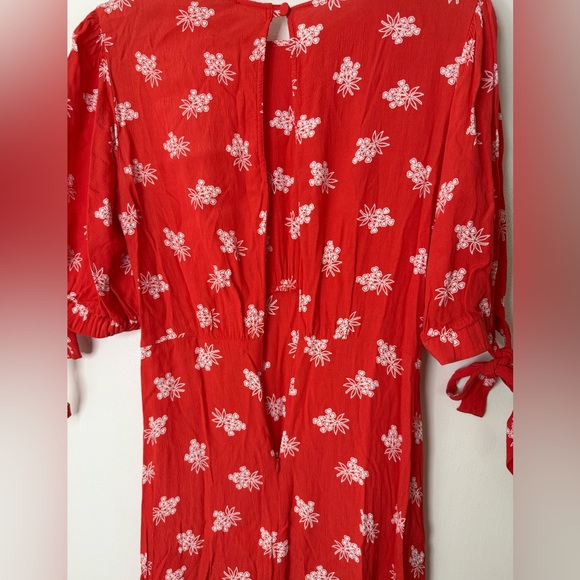 Ghost London red and white floral tie sleeve, short sleeve midi dress S - Picture 10 of 10